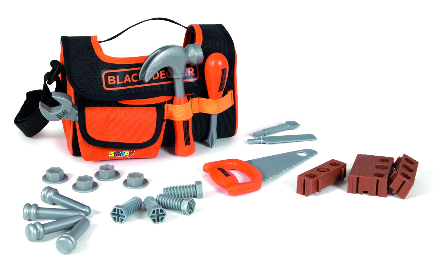 Smoby Borsa Porta Attrezzi Black & Decker con 21 Accessori e Spallacci Regolabili