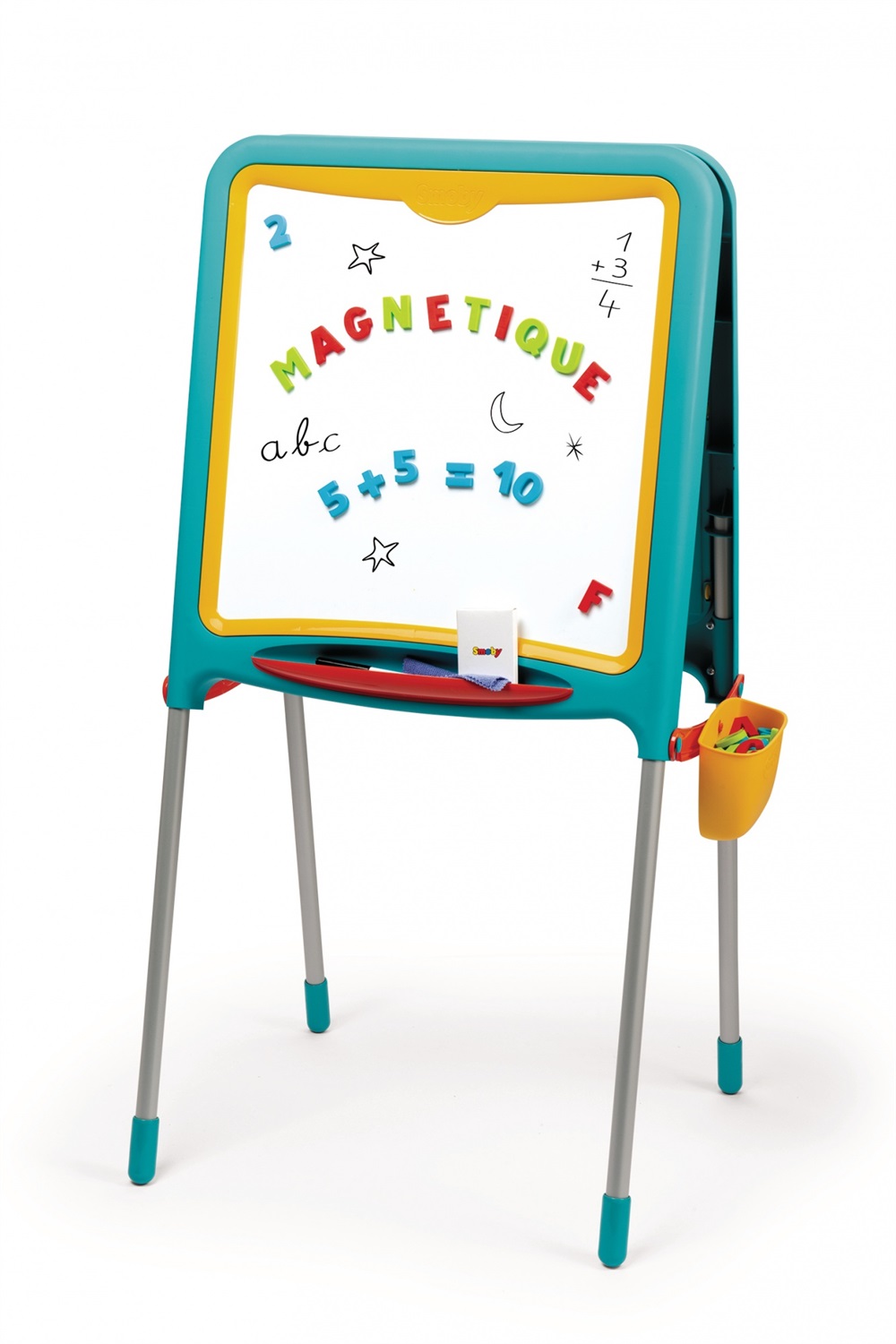 Smoby Lavagna Pieghevole 7600410307 in Metallo con 80 Accessori, Lato Nero per Gessetti e Lato Bianco per Magneti, da 3 Anni