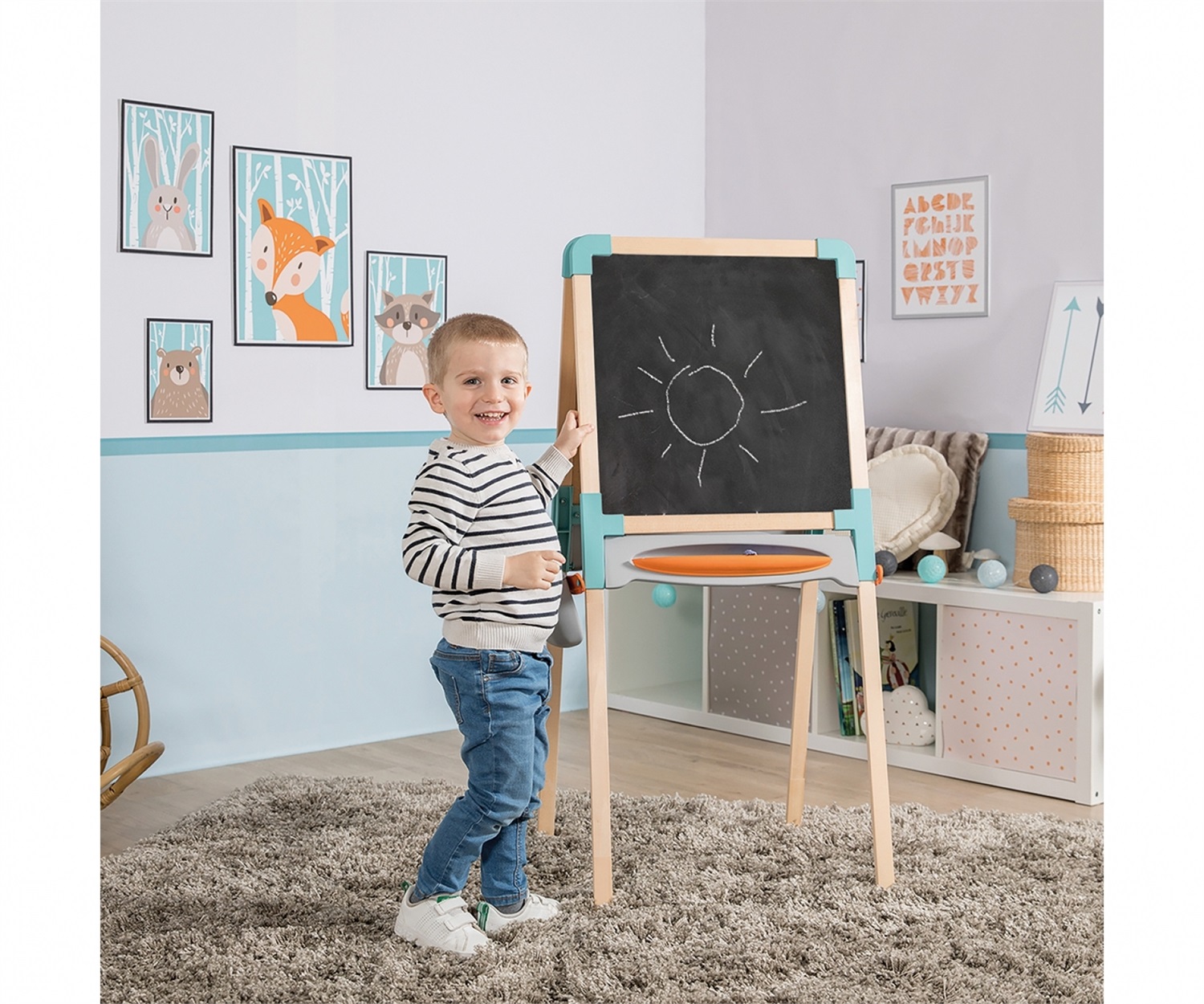 Smoby Lavagna in Legno Double-Face con Accessori - Doppia Superficie per Gessetti e Pennarelli Cancellabili