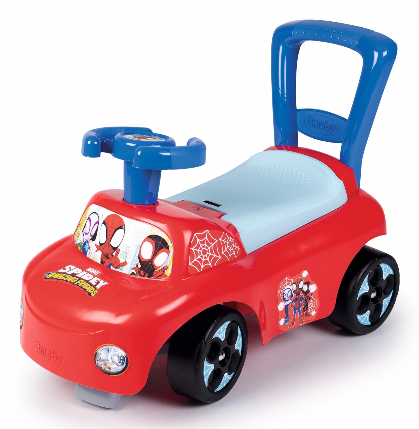 Smoby Spidey Prima Auto Cavalcabile - Giocattolo a Dondolo con Fermi Antiribaltamento e Vano Portaoggetti, da 10 Mesi a 3 Anni