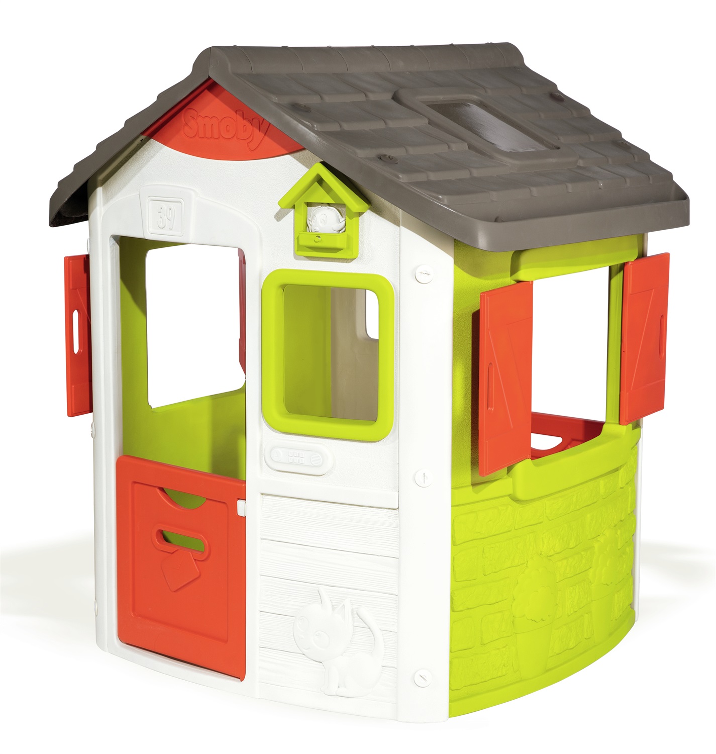 Smoby Casetta Neo Jura Lodge - Casetta da Giardino Personalizzabile con Trattamento Anti-UV, Dimensioni 132x115x123 cm, Due Mezze Porte e Finestre con Persiane