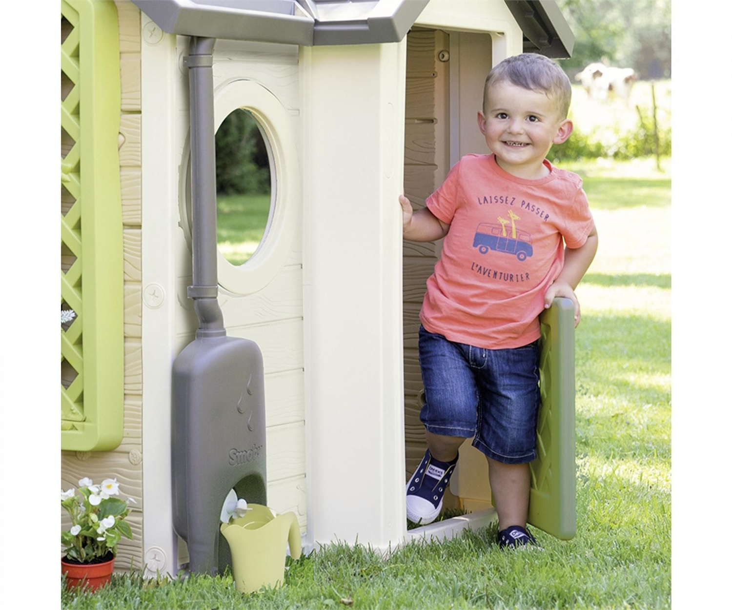 Smoby Life Raccoglitore d'Acqua - Grondaia, Serbatoio, Rubinetto e Annaffiatoio - Materiale Riciclato, Trattamento Anti UV, Dai 2 Anni