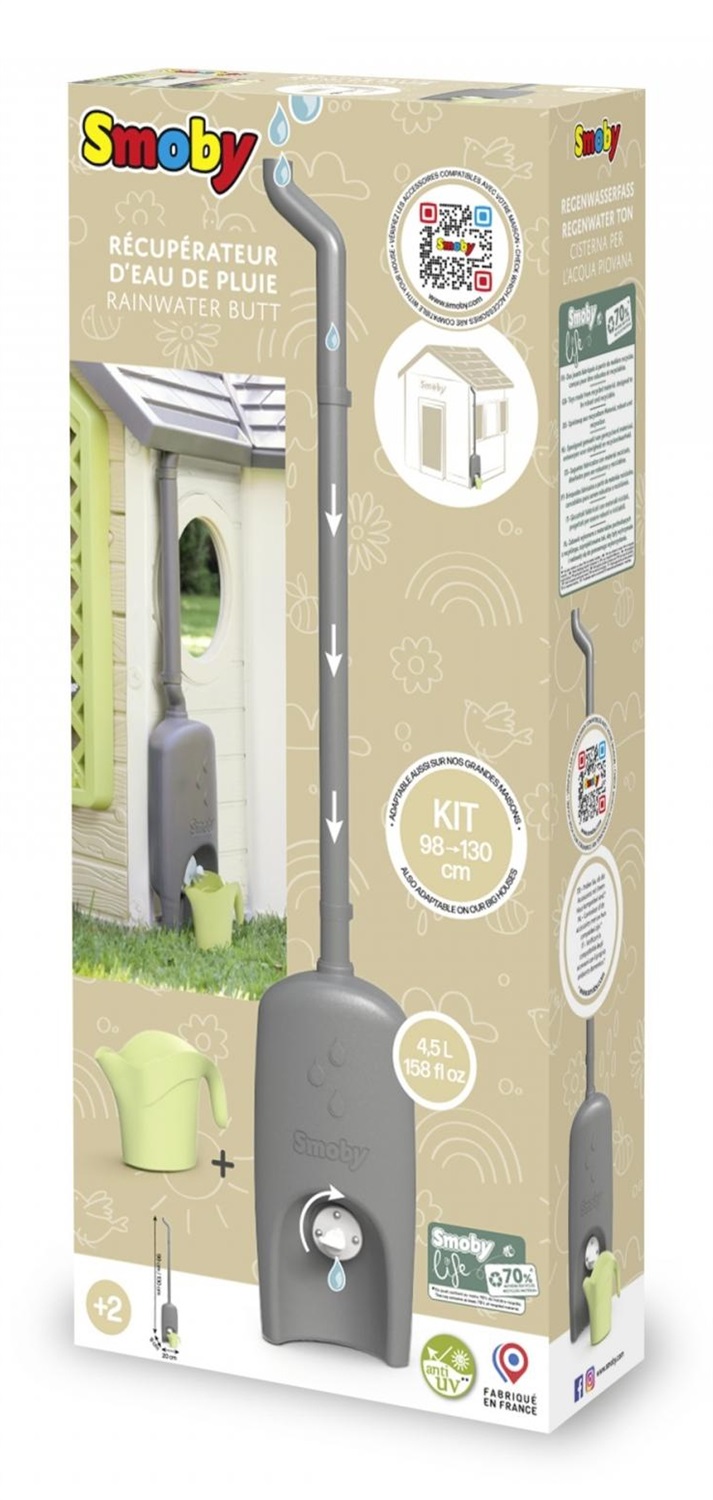 Smoby Life Raccoglitore d'Acqua - Grondaia, Serbatoio, Rubinetto e Annaffiatoio - Materiale Riciclato, Trattamento Anti UV, Dai 2 Anni