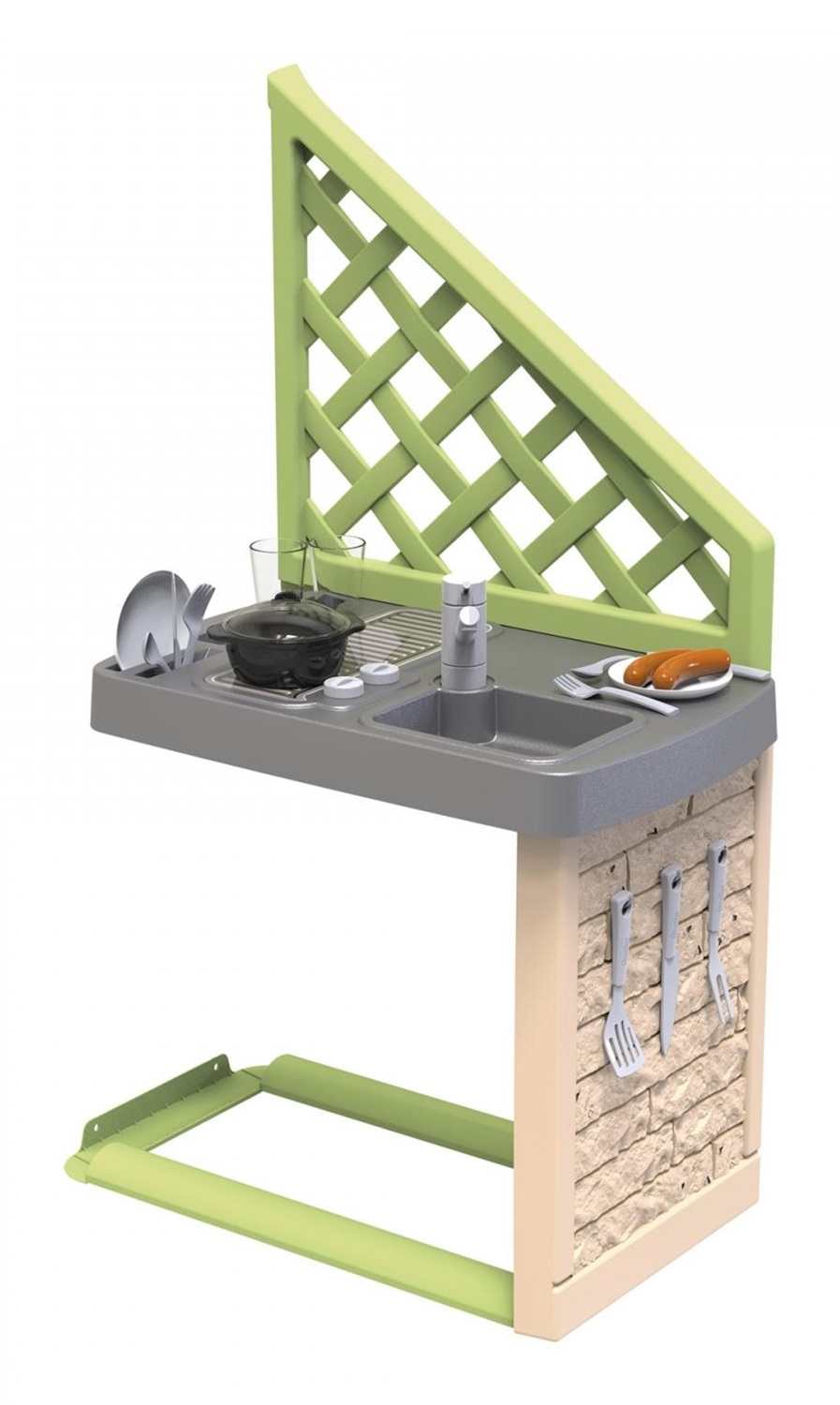 Smoby Cucina Estiva Life - Griglia e Lavello con Rubinetto, 17 Accessori Inclusi, Compatibile con Casette Smoby