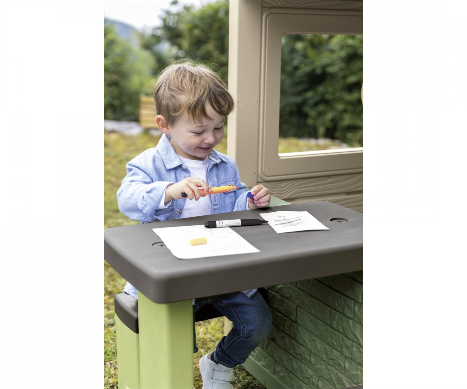 Smoby Tavolo da Picnic per Bambini - Con 2 Panchine, Spazio Merenda e Materiale Riciclato, Anti-UV