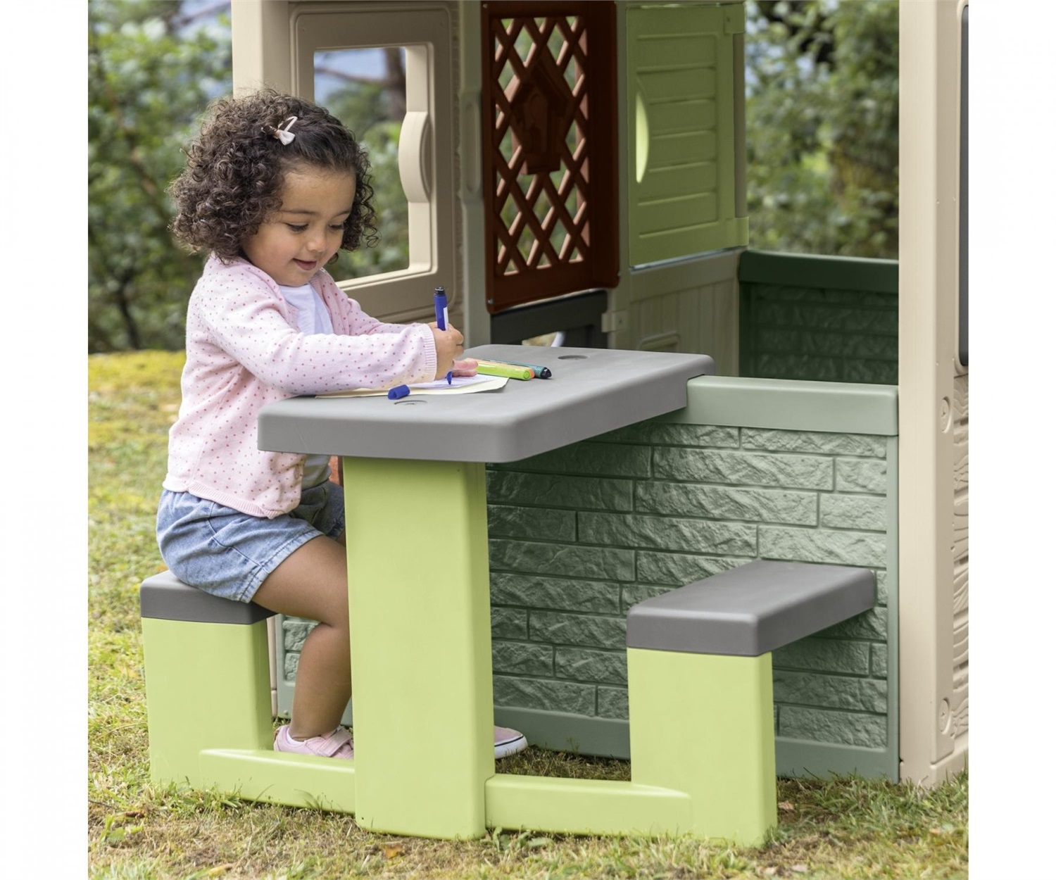 Smoby Tavolo da Picnic per Bambini - Con 2 Panchine, Spazio Merenda e Materiale Riciclato, Anti-UV