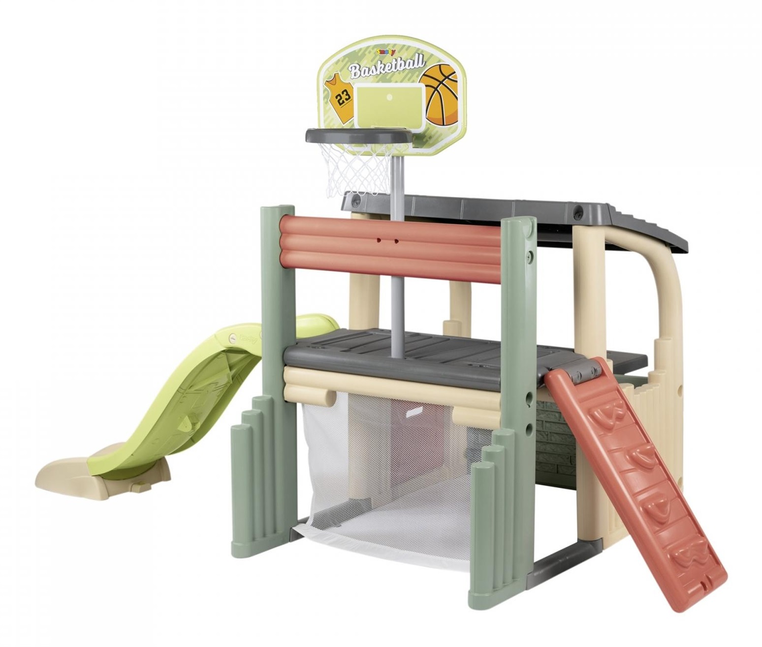 Smoby Life - Centro di gioco multifunzionale con scivolo, canestro da basket, porta da calcio e parete reversibile - Dai 2 anni - Prodotto in Francia