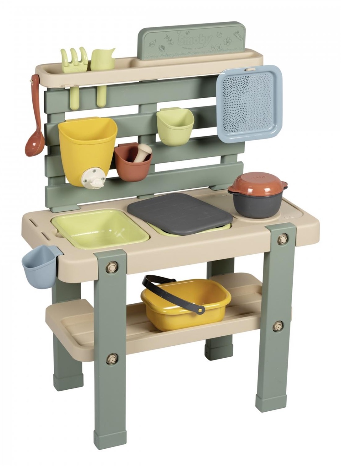 Smoby Laboratorio dei Pasticci - Cucina da Esterno in Plastica Riciclata, Resistente ai Raggi UV, con 11 Accessori, per Bambini dai 3 Anni