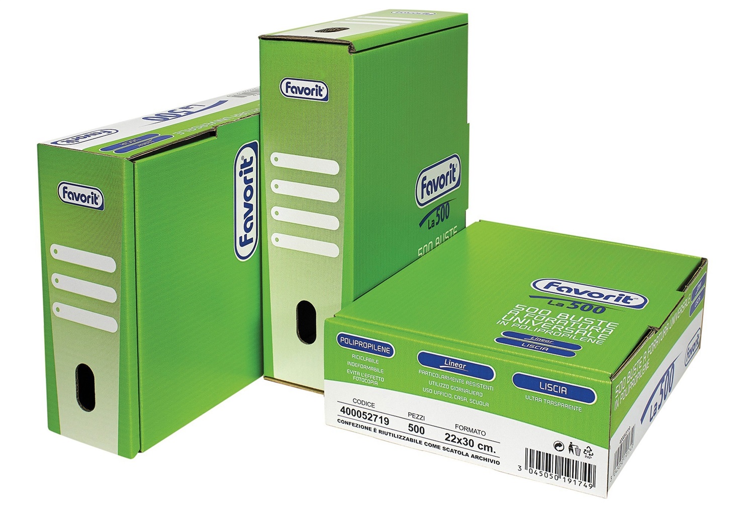 Favorit Buste Trasparenti A Foratura Universale 22 x 30 cm in Polipropilene (PP) - Finitura Liscia, Scatola da 500 Pezzi