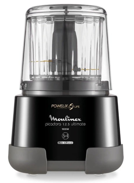 Moulinex Tritatutto Elettrico DP810855, 1000 W, 2 Lame Powerlife, Capacità 550 ML, Coperchio Ermetico, Nero