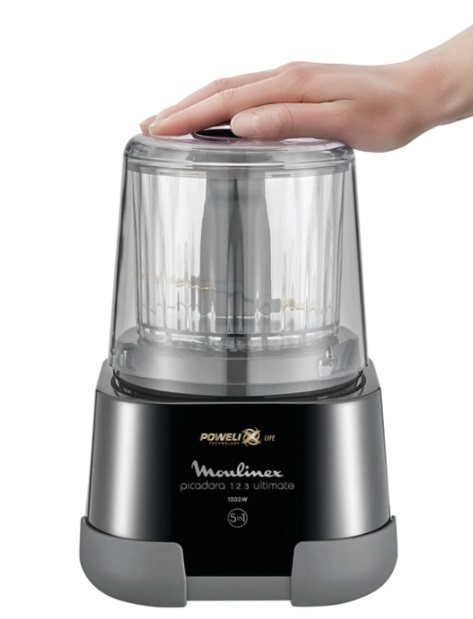 Moulinex Tritatutto Elettrico DP810855, 1000 W, 2 Lame Powerlife, Capacità 550 ML, Coperchio Ermetico, Nero