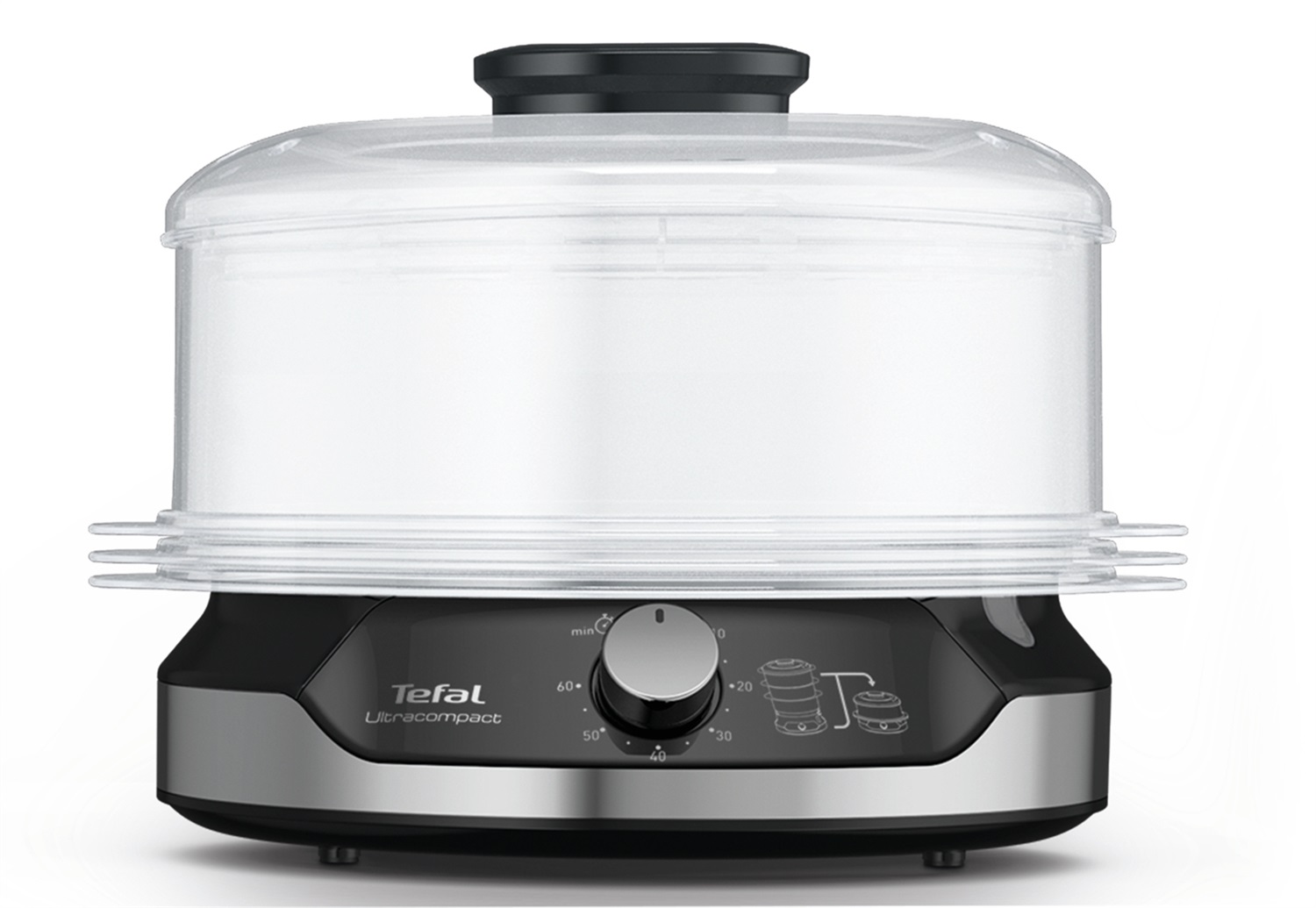 Tefal VC2048 Vaporiera Ultracompact 9 L, 800 Watt, Timer 60 min, Recipienti privi di BPA, Sistema impilabile ultracompatto