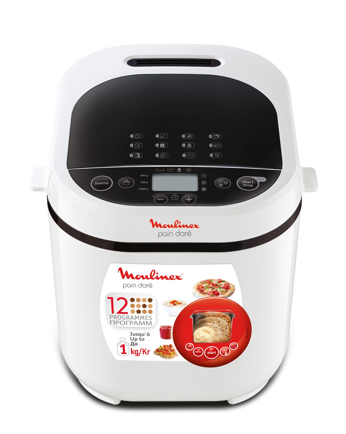 Moulinex OW2101 Pain Doré - Macchina del Pane 720 W, 1 kg, 12 Programmi, 3 Livelli di Doratura, Schermo LCD, Funzioni per Pane, Pizza, Pasta, Dolci e Marmellate