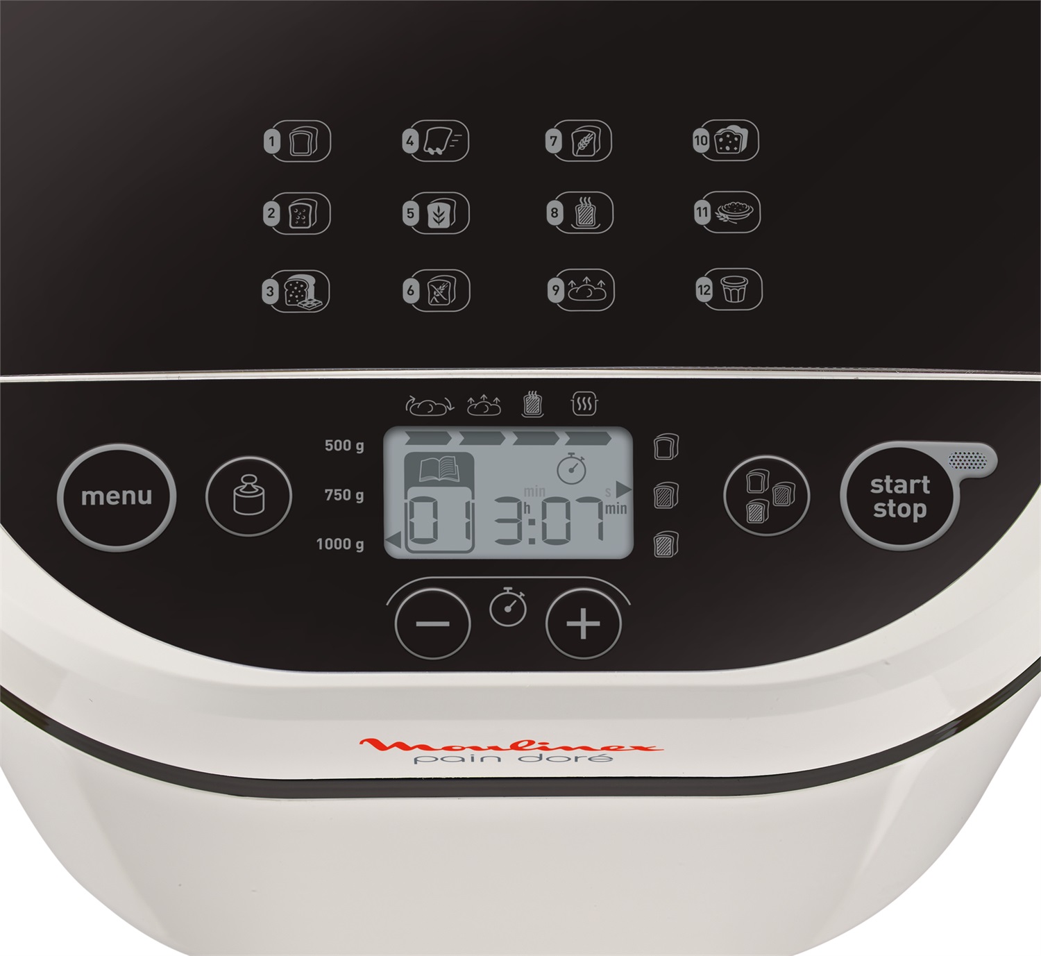 Moulinex OW2101 Pain Doré - Macchina del Pane 720 W, 1 kg, 12 Programmi, 3 Livelli di Doratura, Schermo LCD, Funzioni per Pane, Pizza, Pasta, Dolci e Marmellate