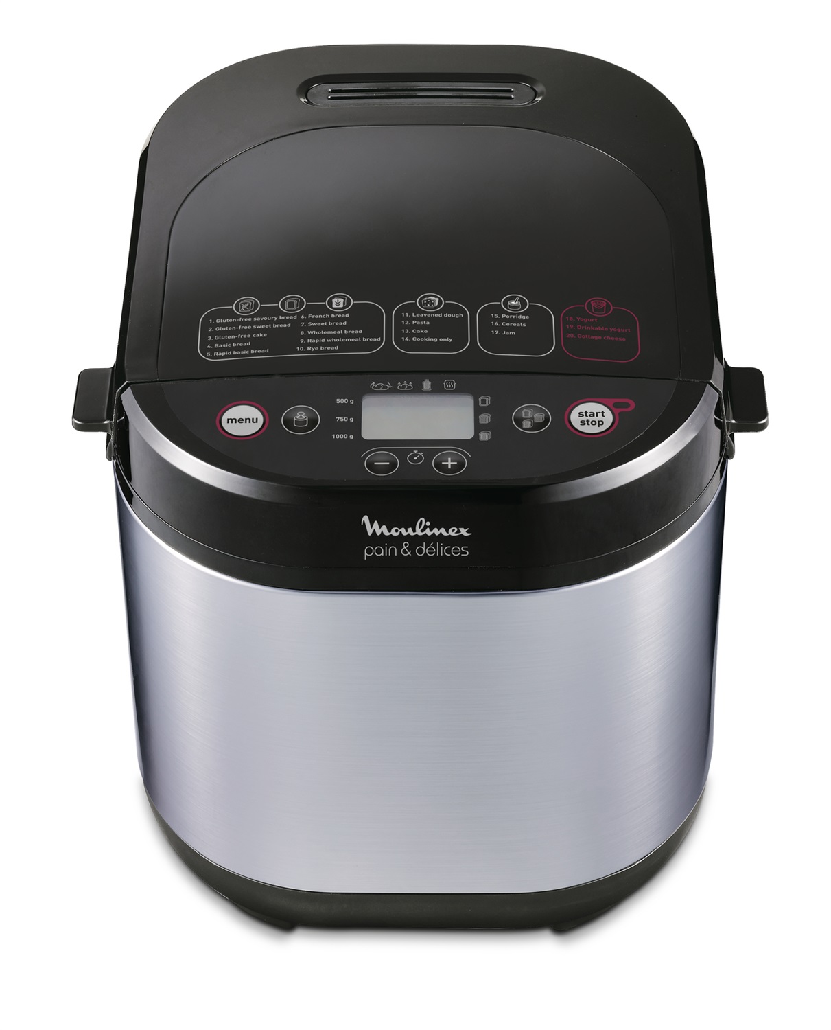 Moulinex OW240E Pain & Délices Macchina del Pane 1kg in Acciaio Inox con 20 Programmi Automatici, Funzione Yogurt e Controllo di Doratura