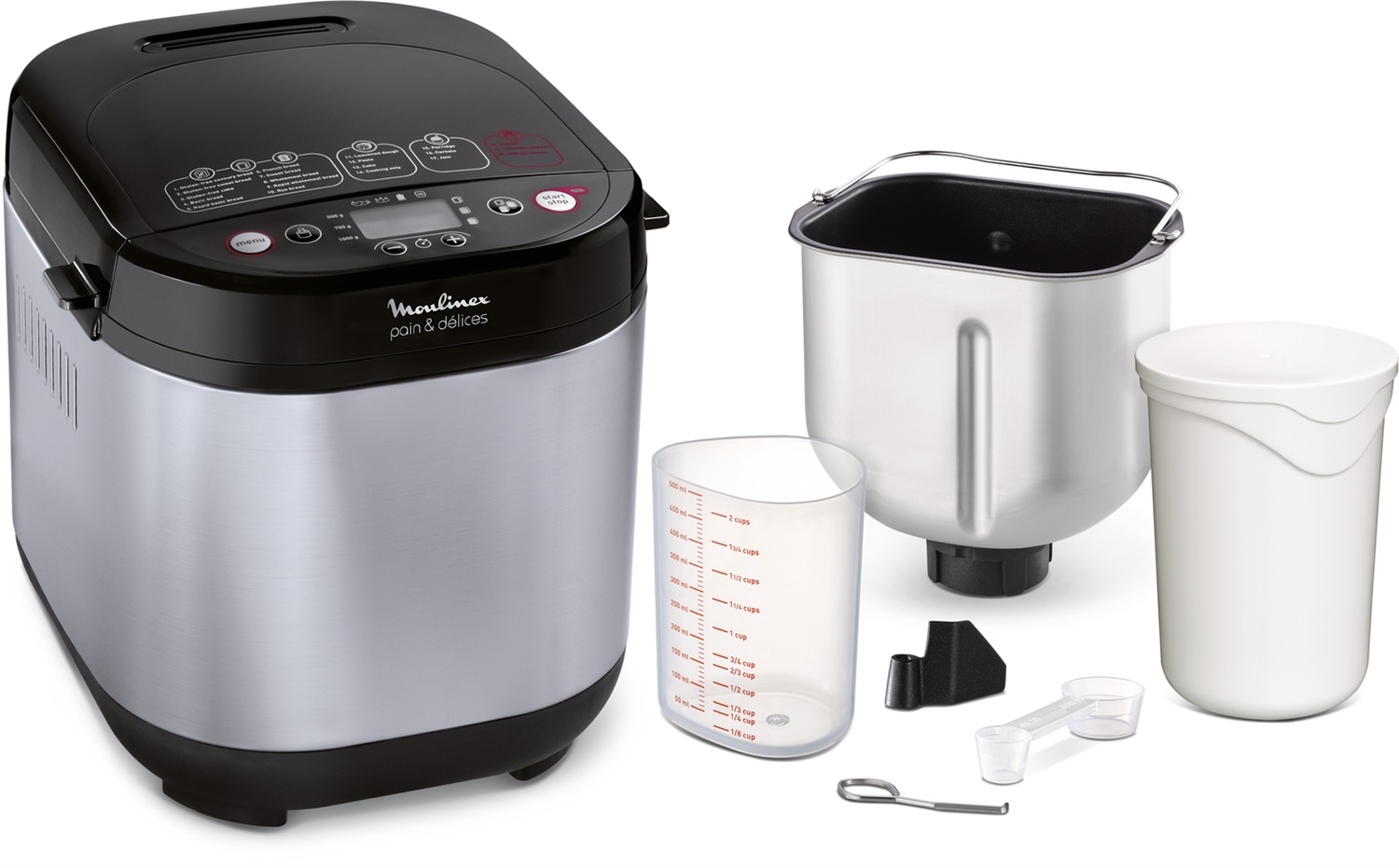 Moulinex OW240E Pain & Délices Macchina del Pane 1kg in Acciaio Inox con 20 Programmi Automatici, Funzione Yogurt e Controllo di Doratura