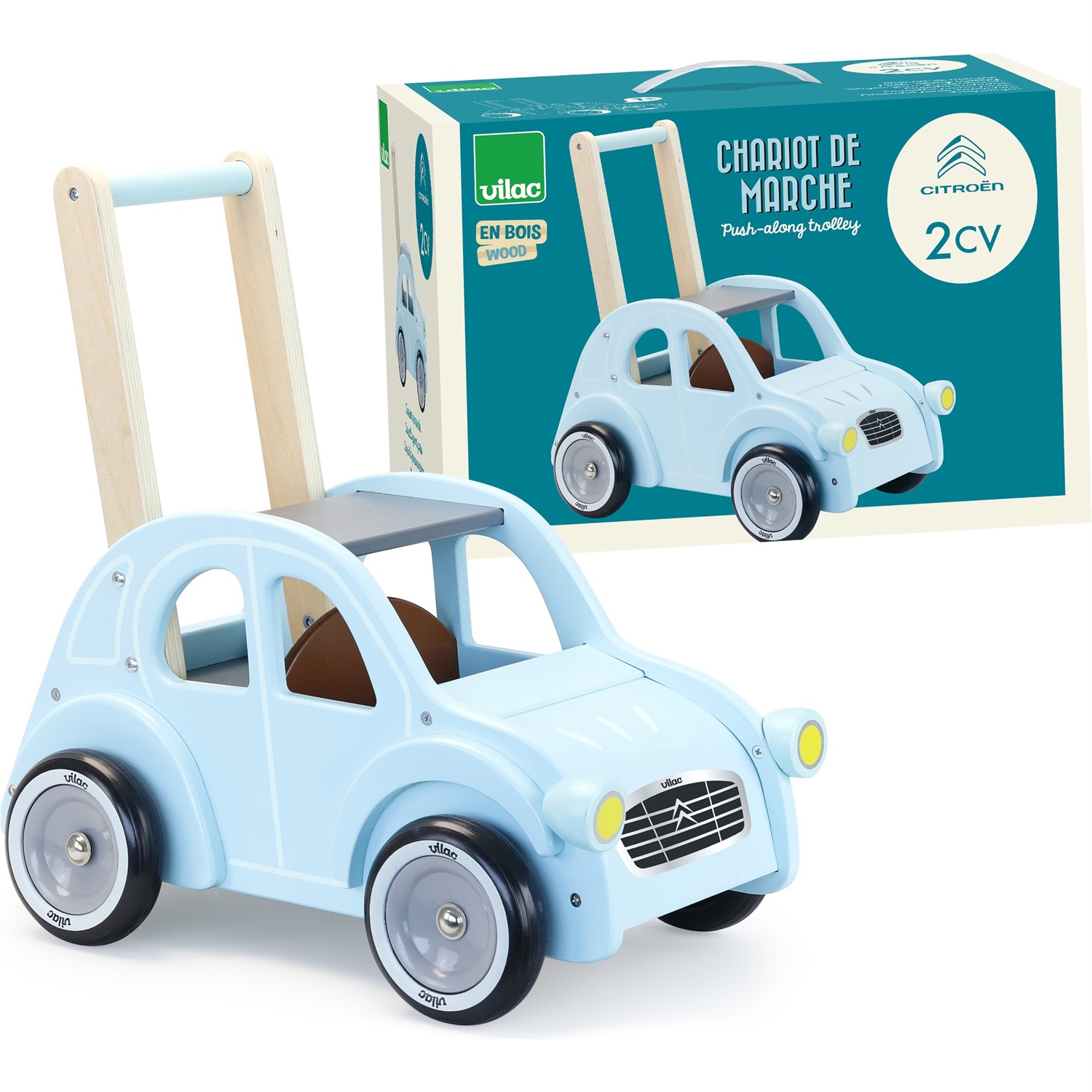 Vilac Girello Citroen 2CV - Camminatore in Legno per Bambini, Dimensioni 45 x 44 x 26 cm, Età da 1 anno