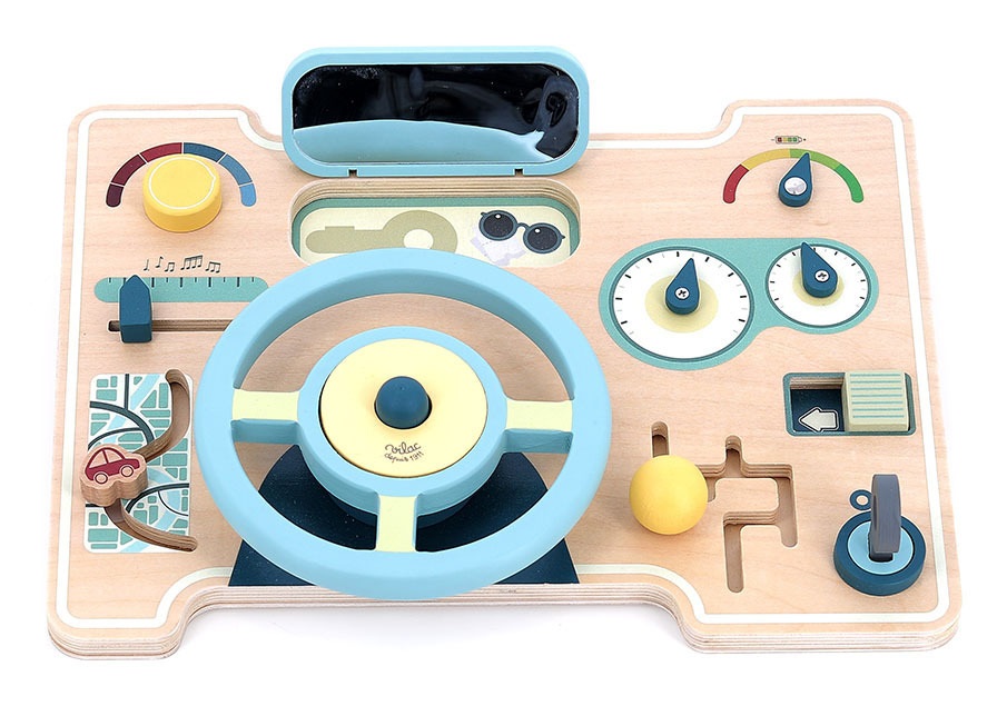 Vilac Cruscotto Auto Multi-attività in Legno con Volante e Clacson per Bambini dai 18 Mesi