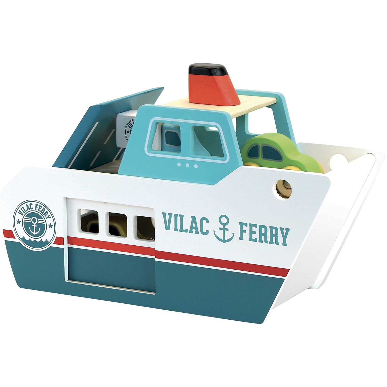 Vilac Traghetto Vilacity in Legno con Rampa Girevole e 2 Auto 1 Camion - Gioco per Bambini dai 3 Anni