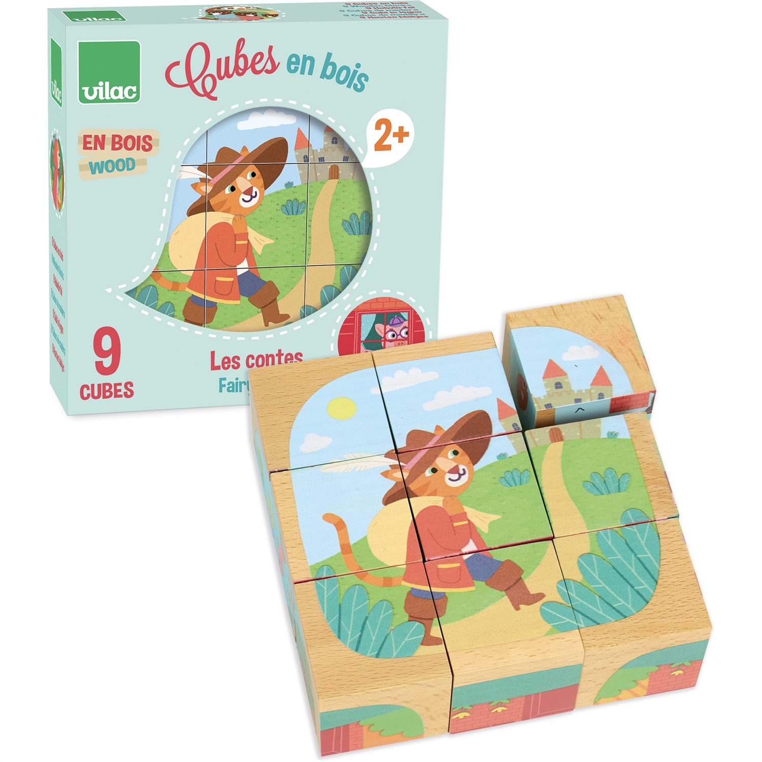 Vilac Puzzle Cubi in Legno Les Contes - 4,5 cm, Multicolore, per Bambini da 2 Anni