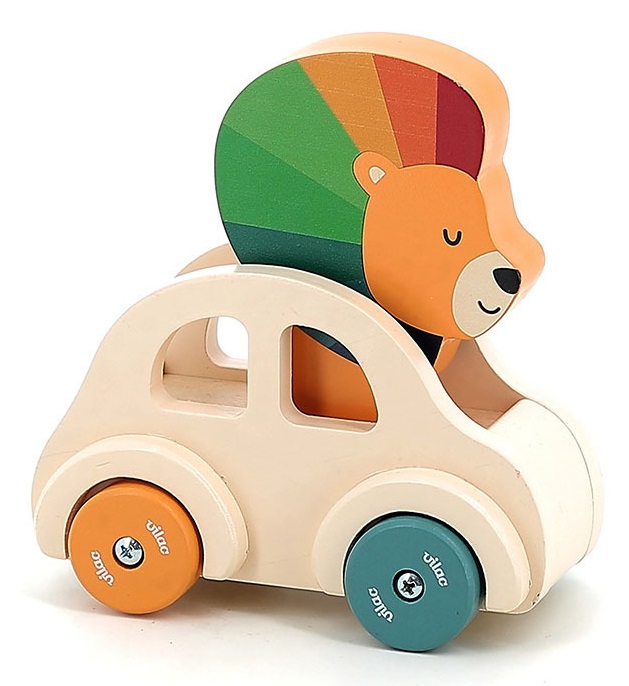Vilac - Auto Pouet Leone in Legno con Clacson Integrato - Giocattolo per Bambini dai 18 Mesi