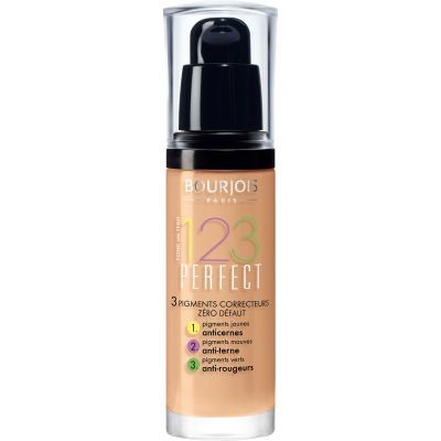 Bourjois 123 Perfect Fondotinta Liquido 30 ml - 55 Dark Beige, Coprenza Media, SPF10, Fino a 16 Ore di Durata