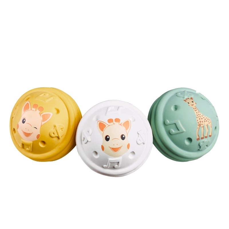 Sophie la Girafe - 3 Palline Musicali in Gomma Naturale - Suoni Diversi per Stimolare l'Udito - Leggere e Facili da Afferrare - Per Bambini da 3 Mesi