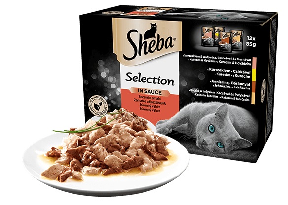 Sheba Selection Cibo Umido per Gatti 12x85g - Pollo e Manzo, Pollo, Agnello, Anatra e Tacchino in Salsa