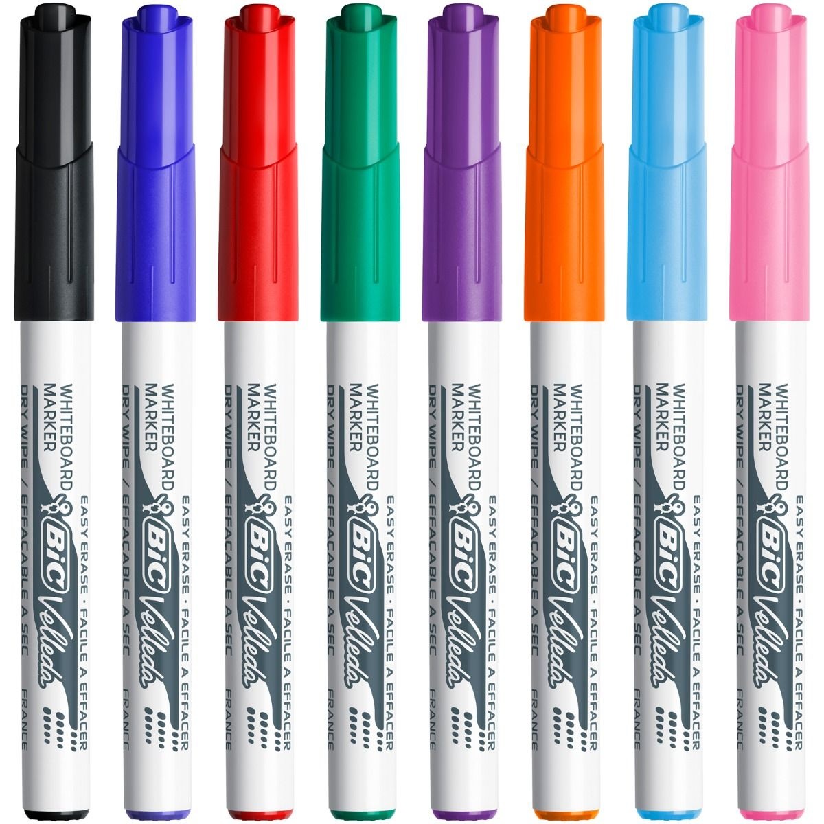 BIC Velleda 1741 - Pennarello per Lavagna Cancellabile, Punta Tonda 1,4 mm, Confezione da 8 Colori Assortiti