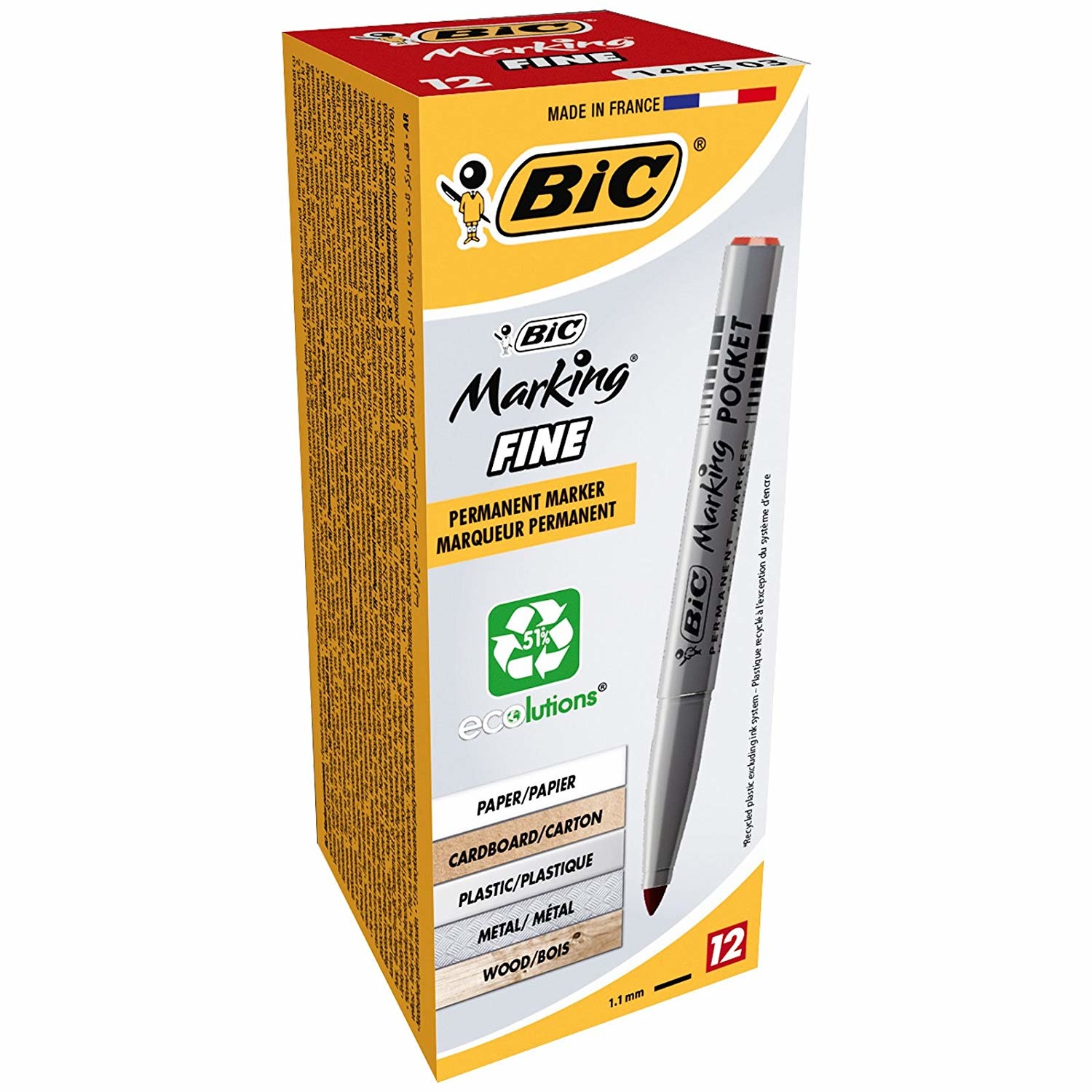 BIC Marking Pocket 1445 Marcatore Permanente Rosso Punta Tonda 1,1 mm - Conf. 12 pz