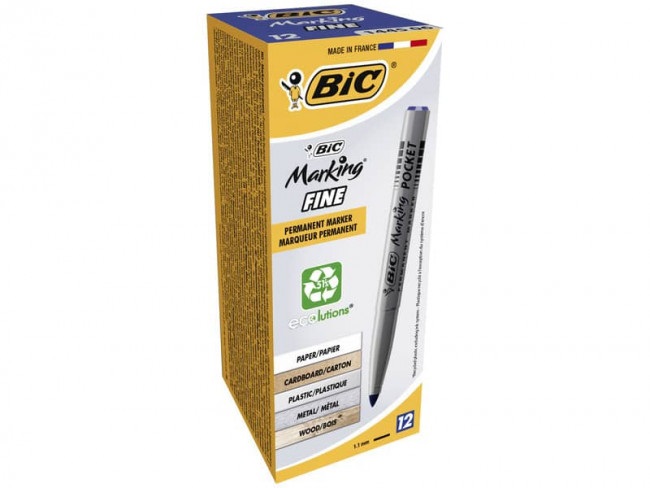 BIC Permanent Marker 1445 - Nero - Punta Tonda 1,1 mm - Confezione da 12 Pezzi - Inchiostro a Base di Alcool