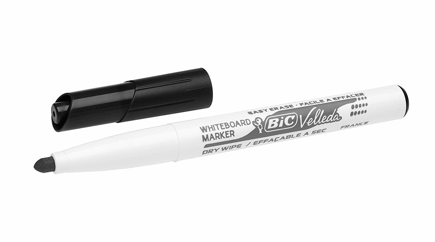 BIC Velleda 1741 - Marcatore Cancellabile per Lavagna Nero, Punta Media 1.4mm, Confezione da 12