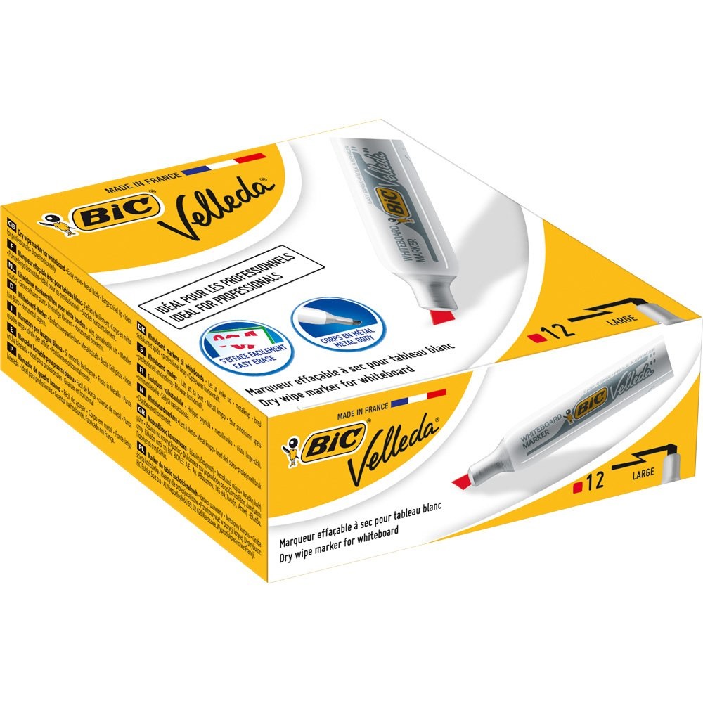 BIC Velleda 1781 Pennarello per Lavagne Bianche Rosso - Punta Scalpello 3,2-5,5 mm - Confezione da 12 Pezzi
