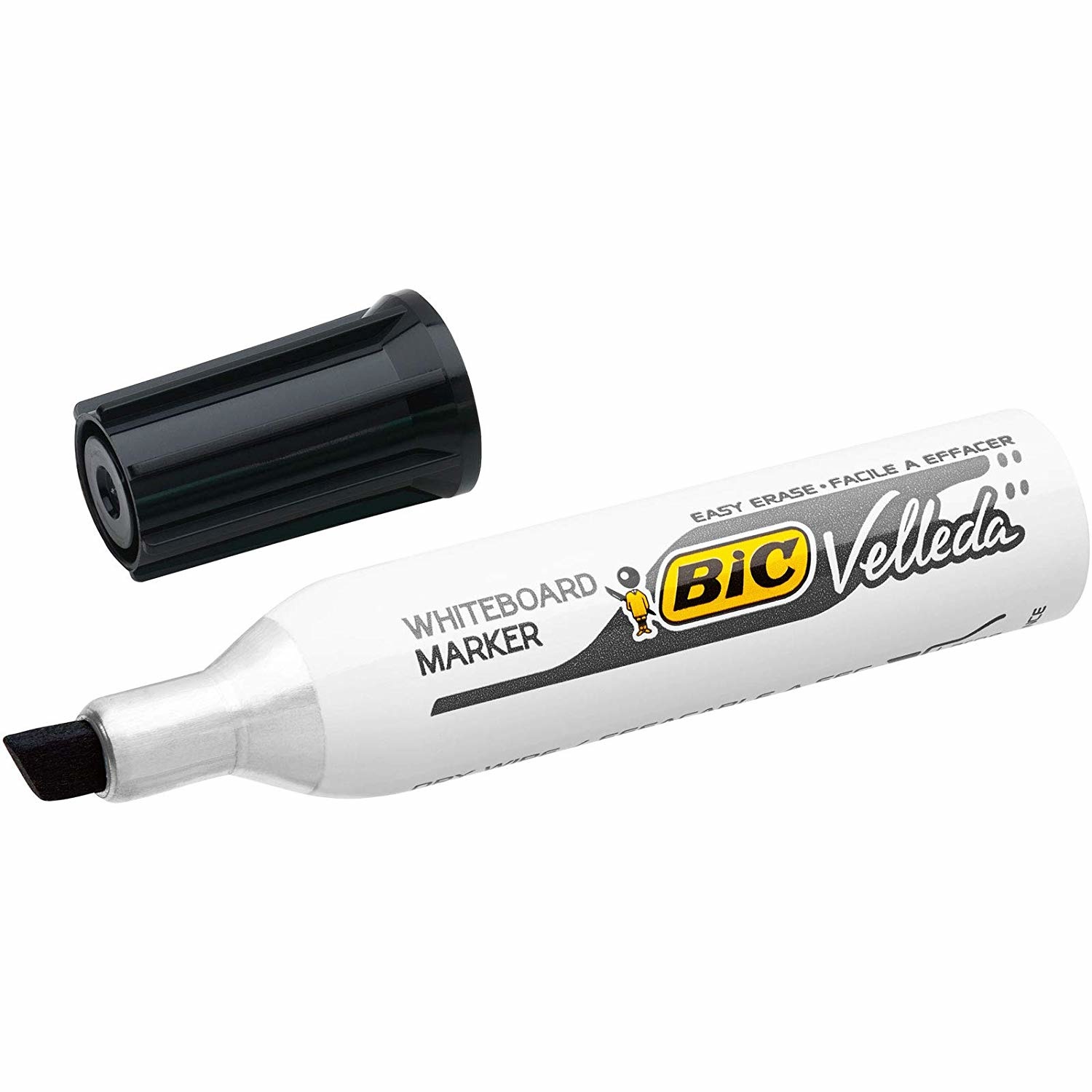 BIC Velleda 1781 Marcatore Cancellabile a Secco, 12 Pezzi, Punta Smussata, Nero, Fusto in Metallo