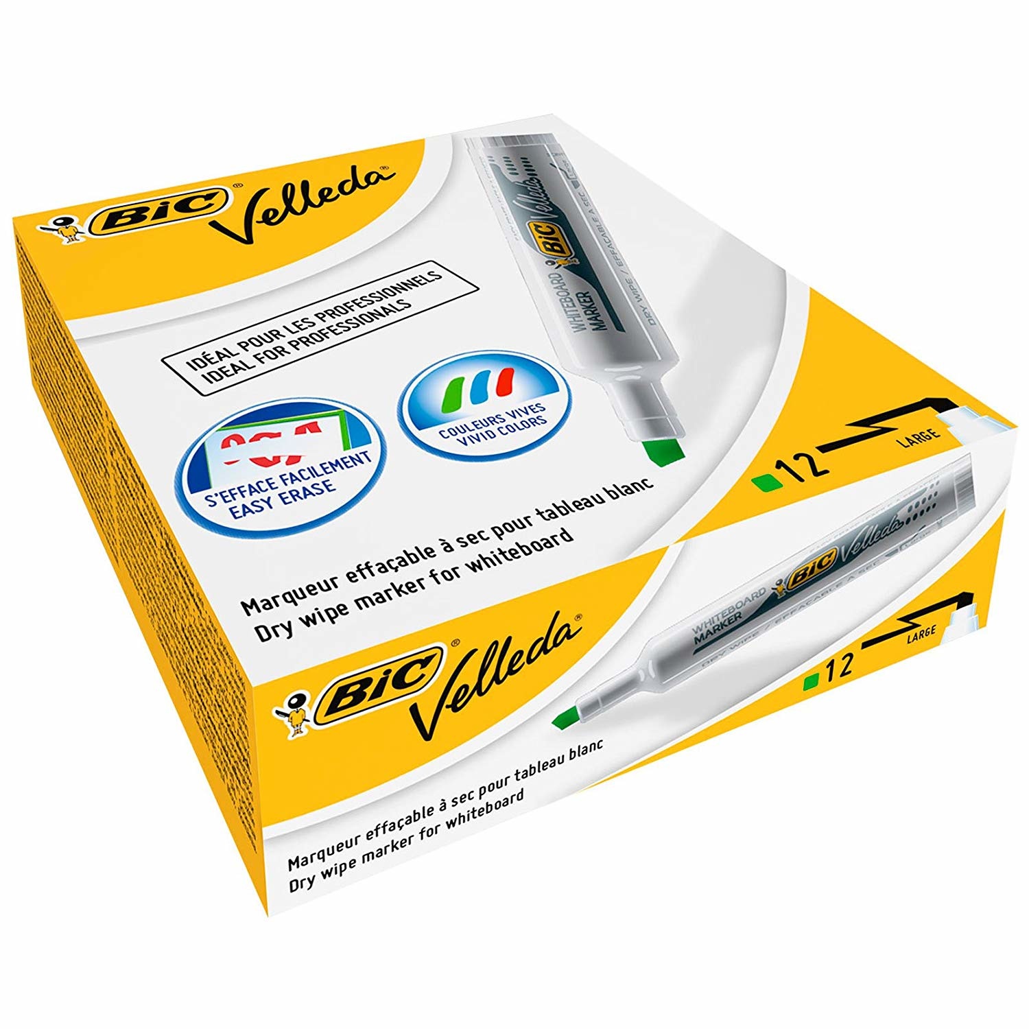 BIC Velleda 1791 Pennarello Punta Scalpello Whiteboard Verde - Confezione da 12 pz, Larghezza Tratto 3,3-4,6 mm