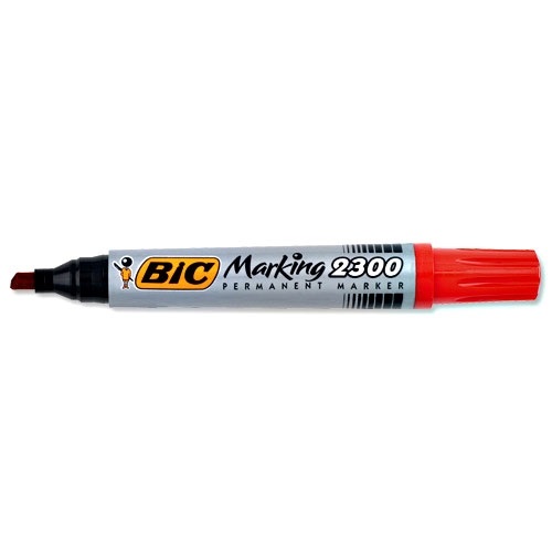 BIC Marking 2300 Marcatore Permanente Rosso Punta Scalpello 3,7-5,5 mm Confezione da 12 Pezzi