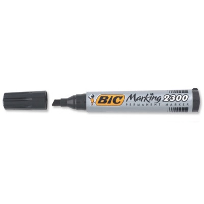 BIC Marking 2300 Marcatore Permanente Nero Punta Scalpello 3-5,5 mm - Conf. 12 Pezzi, Fusto in Plastica Riciclata