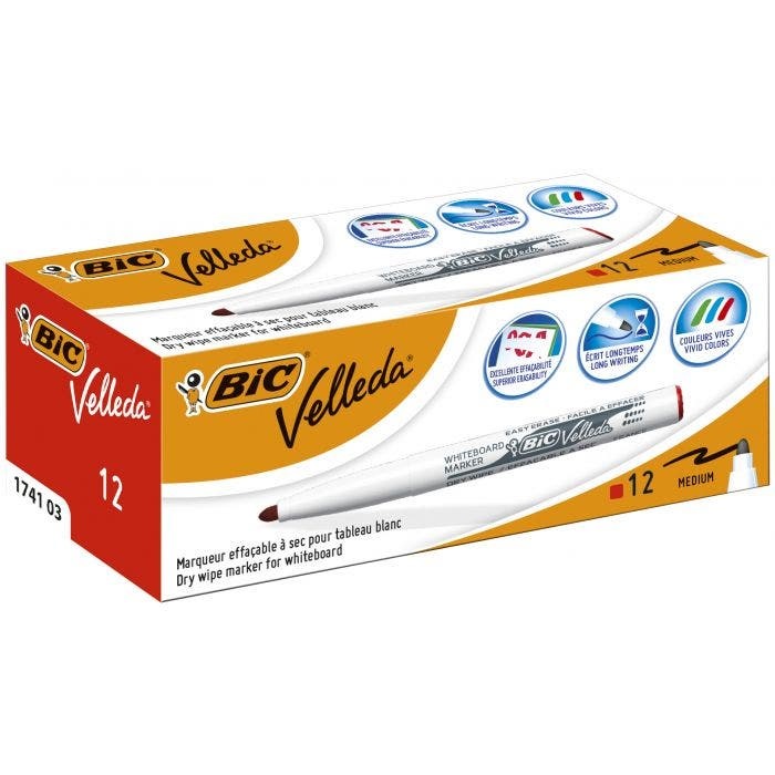 BIC Velleda 1741 Marcatore per Lavagne Bianche Rosso Punta Conica 4,5 mm - Inchiostro Pigmentato