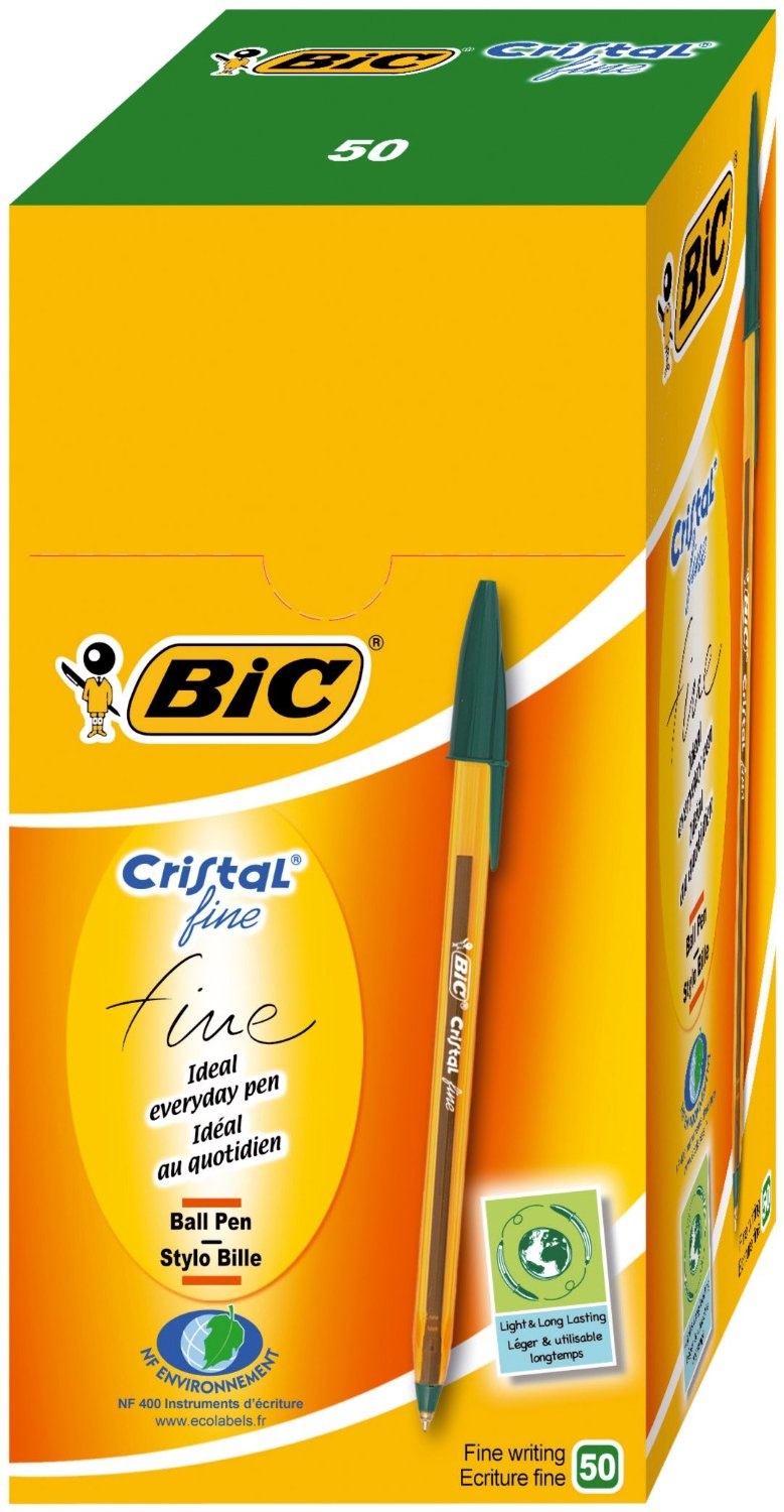 BIC Penna a sfera Cristal Fine Verde 0,8 mm - Confezione da 50 pz