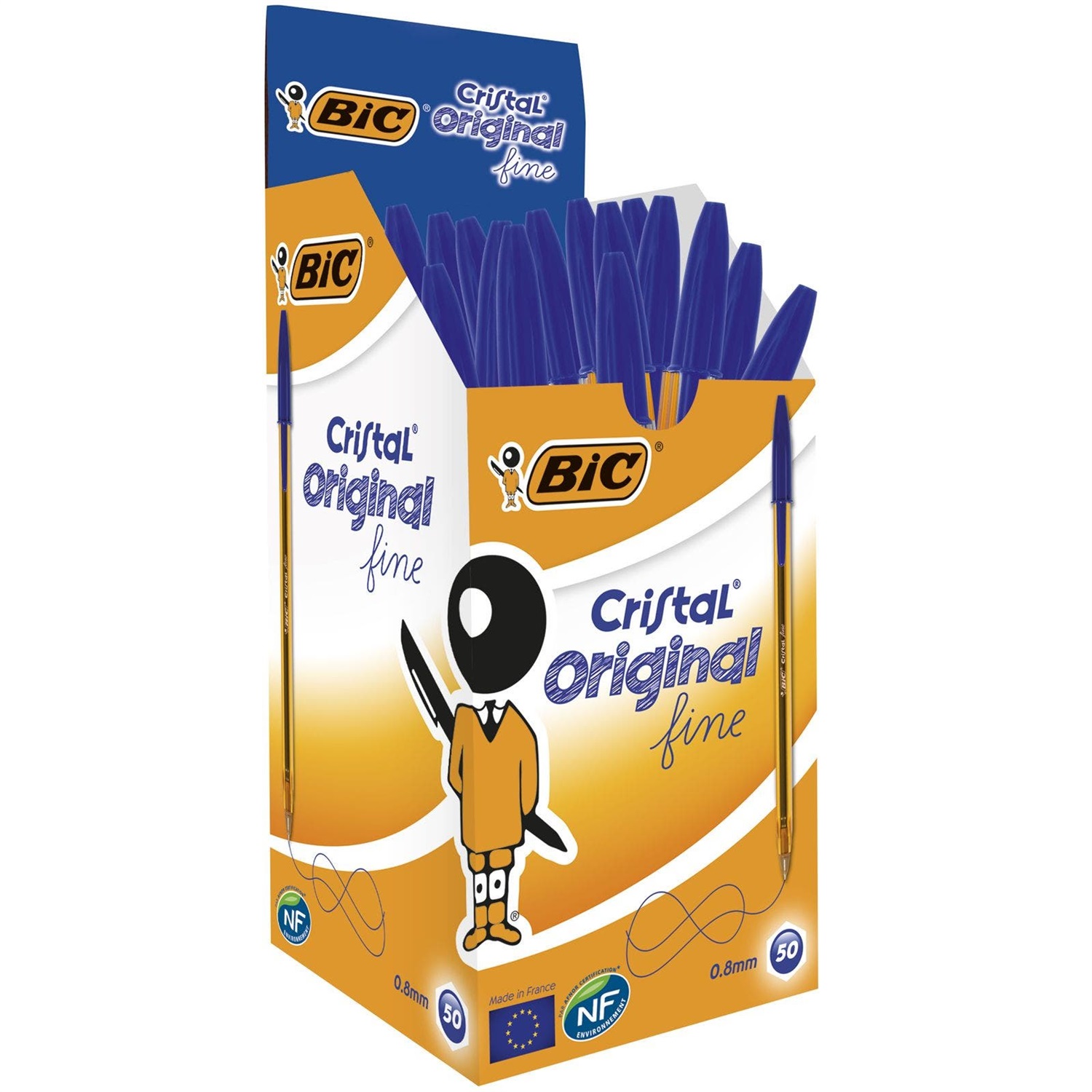 BIC Cristal Original Fine Penna a Sfera Blu - Punta Fine 0,8 mm - Confezione da 50 Pezzi