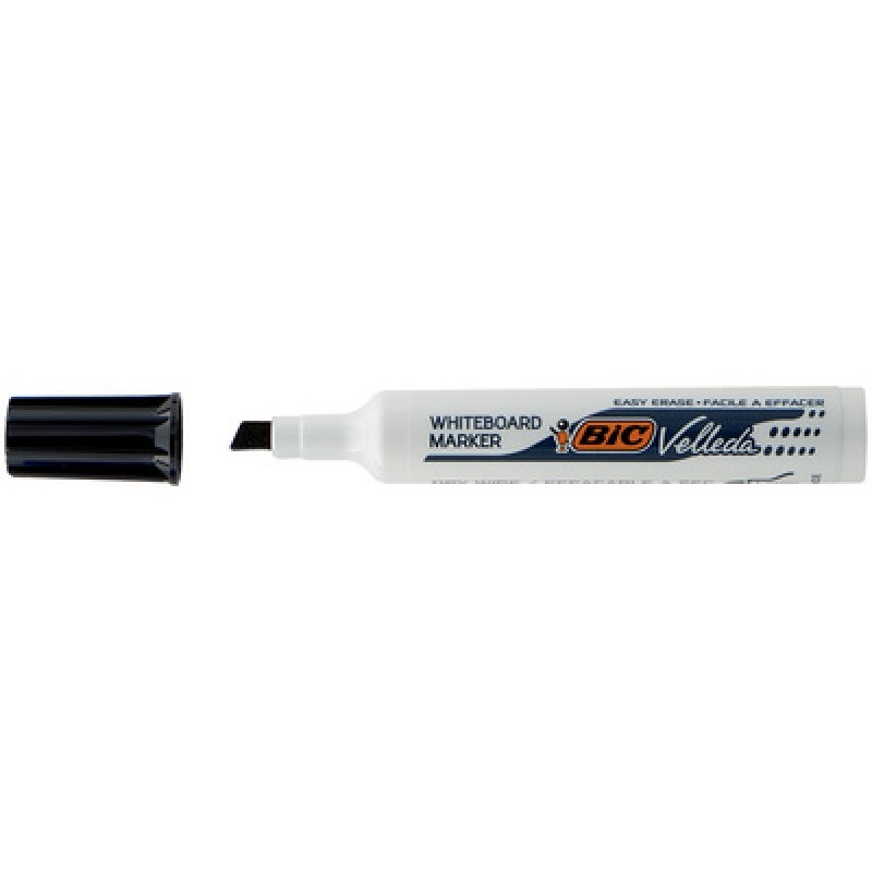 BIC Velleda 1791 Pennarello Whiteboard Marker - Punta a Scalpello, Tratto 3,3-4,6 mm, Colore Nero, Confezione da 12 pz