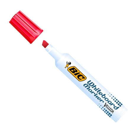 BIC Velleda 1791 Pennarello per Lavagna Bianca Rosso Punta a Scalpello Tratto 3,3-4,6 mm Cancellabile