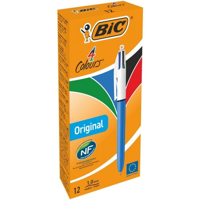 BIC Penna a Sfera a Scatto 4 Colori Classic - Punta 1,0 mm - Confezione da 12 Pezzi