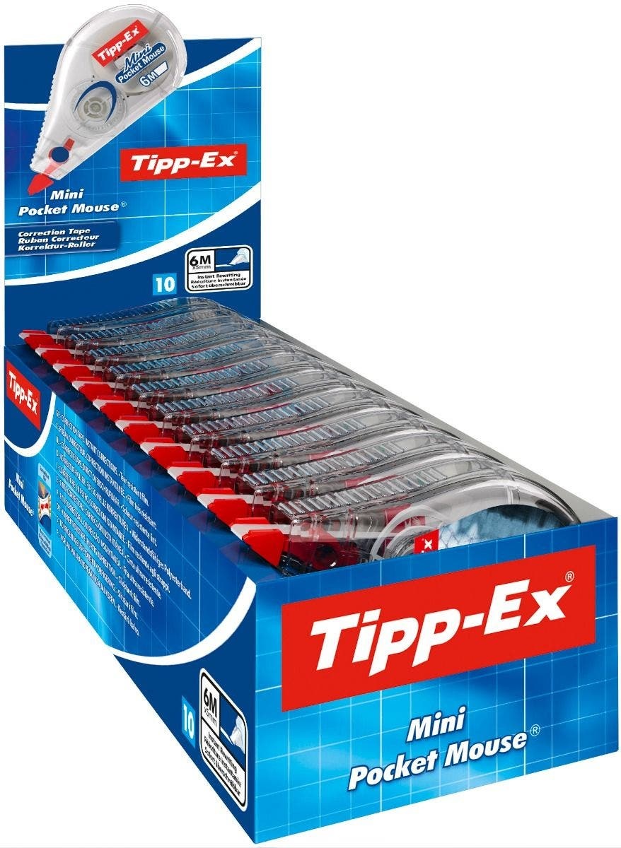 BIC Tipp-Ex Mini Pocket Mouse Correttore a Nastro 6 m x 5 mm - 10 Pezzi con Decorazioni Tye-Dye
