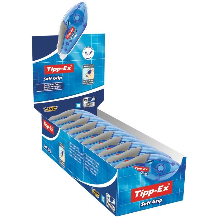 Tipp-Ex Correttore a Nastro Soft Grip 4,2 mm x 10 m - Blu Trasparente, Modello 895933
