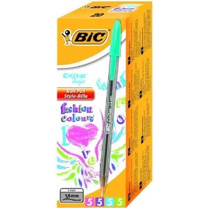BIC Cristal Fun Penna a Sfera Assortita - Punta Larga 1.6 mm - Confezione da 20 Pezzi (Rosa, Viola, Celeste, Verde Chiaro)