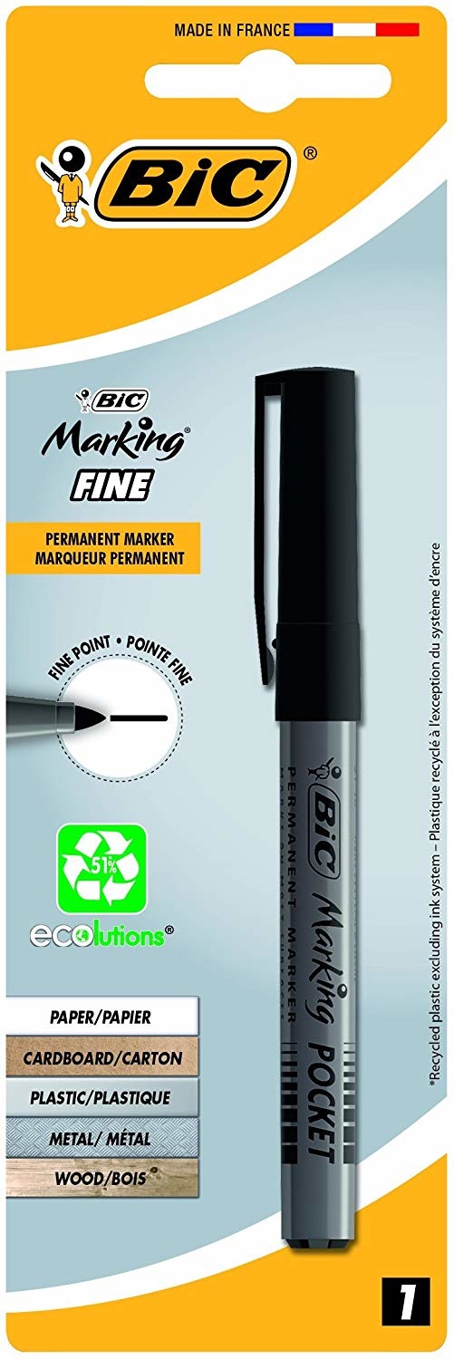 BIC Marcatore Permanente Marking Pocket 1445 con Punta Conica 1 mm Nero - Alta Precisione e Controllo Facile