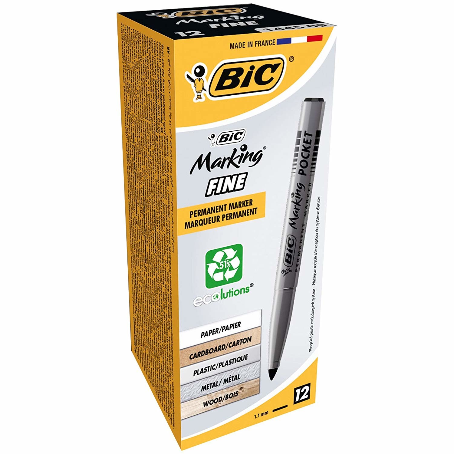 BIC Marcatore Permanente Marking Pocket 1445 con Punta Conica 1 mm Nero - Alta Precisione e Controllo Facile