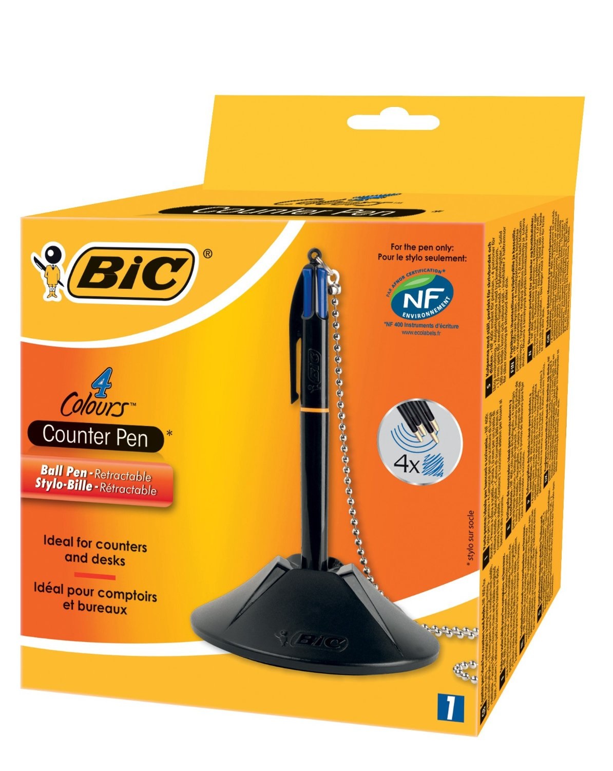 BIC Penna a sfera 4 Colours Pen Desk M 1.0 mm Blu con 4 Refill e Base Stabile