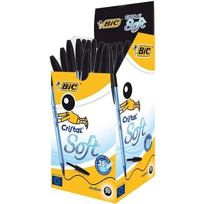 BIC Cristal Soft Penna a Sfera Nero Punta Media (1.2 mm) - Confezione da 50 Pezzi con Inchiostro Easy Glide
